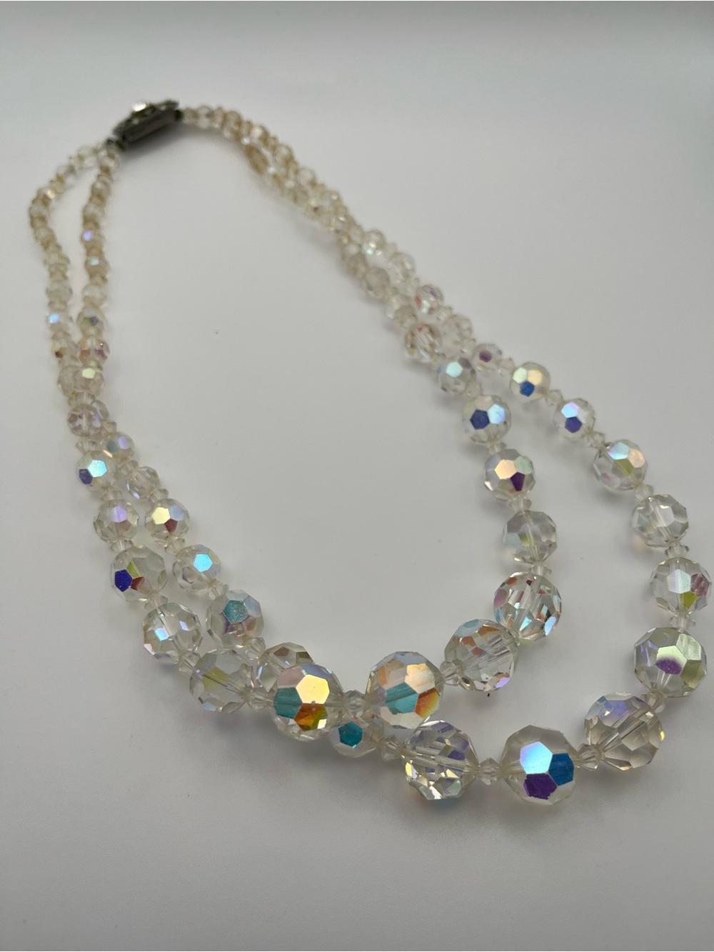 Vintage 1950s Aurora Borealis Double Strand Glass Crystal Necklace
